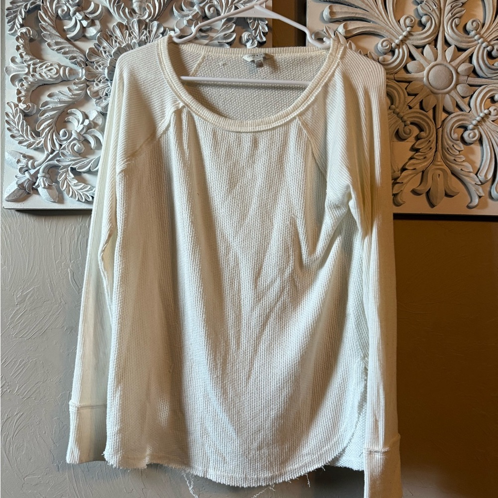 Lucky Brand Cream Fitted Thermal Long Sleeve Top